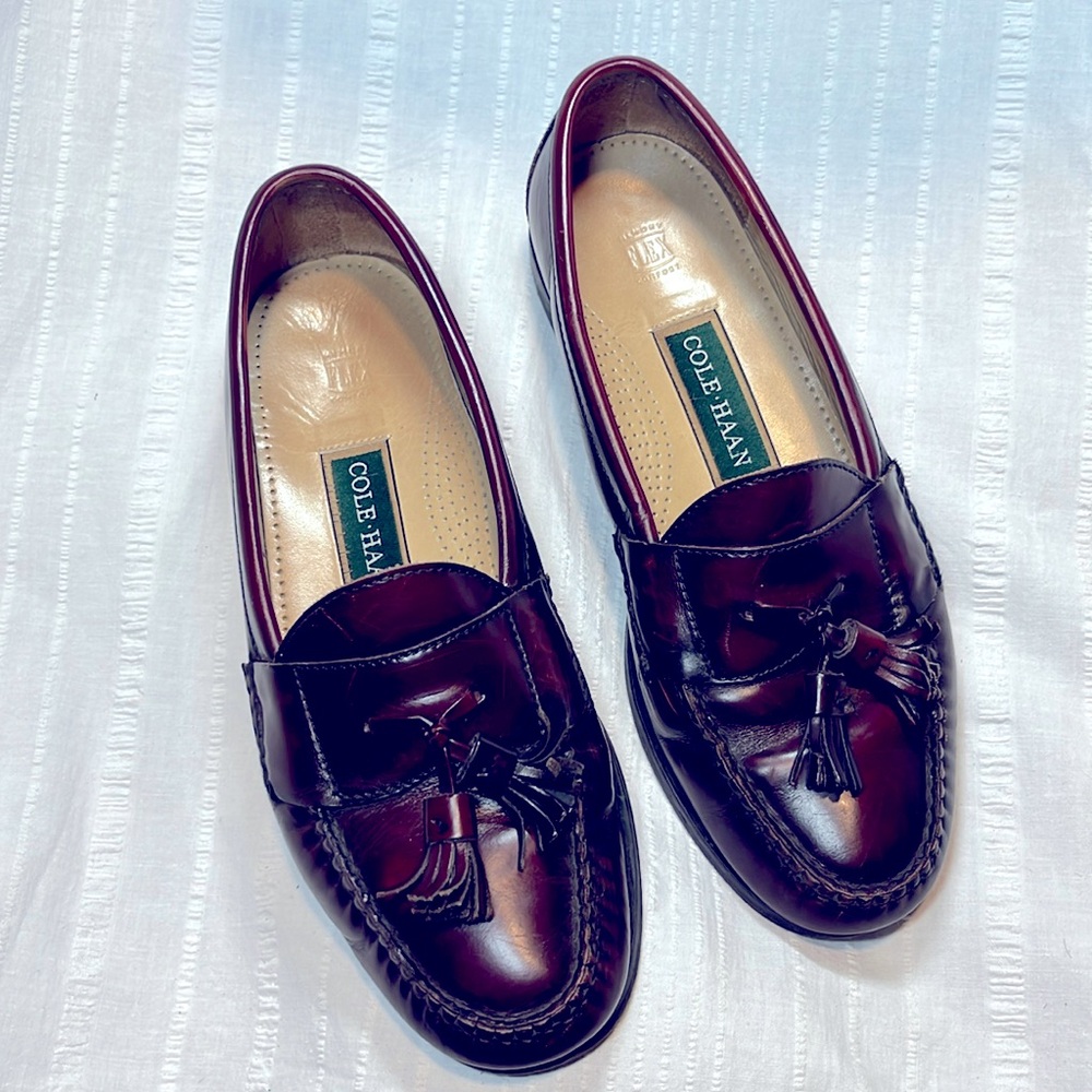 Vintage Cole Haan Burgundy Leather Loafers Classic Slip-Ons Tassels Men’s 9.5 D